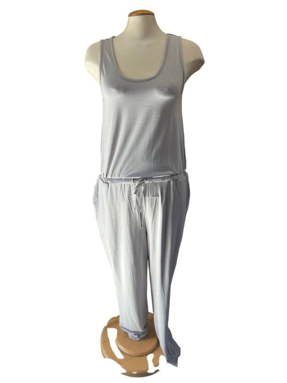 Natori‎ Womens Grey Sleeveless Lounge Jumpsuit Drawstring Waist Pockets Small